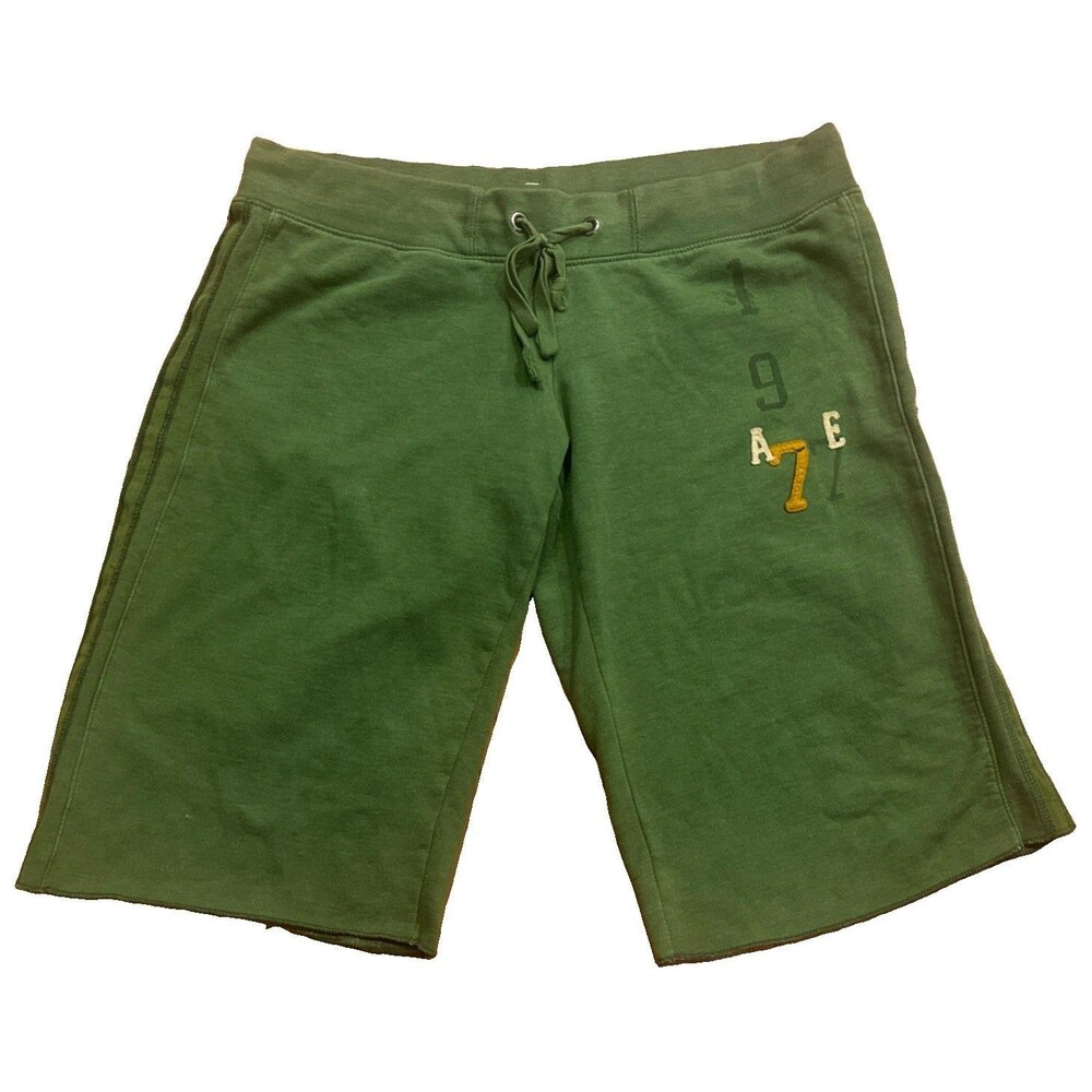 Vintage American Eagle Green Sweat Shorts Y2K Size Large Lounge Athletic Raw Hem - Picture 10 of 10